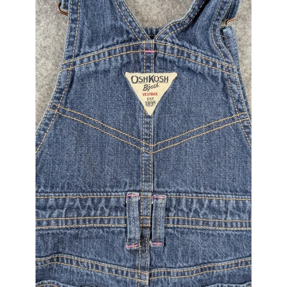 OshKosh B'gosh Girls‎ Blue Denim Overall Jumper Dress Floral Butterfly Size 3T